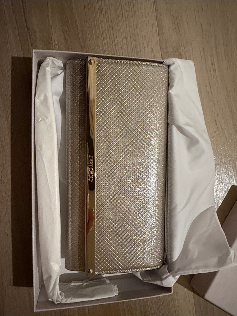 Elegant Glitter Evening Clutch Wallet - Champagne Gold Jimmy Choo